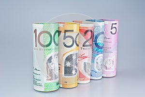 Australian Money Denominations Rolled