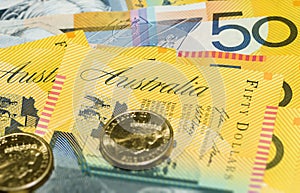 Australian money notes close up