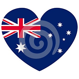 Australian national flag. Shape of heart. Government symbol. Red, white and blue colors. 26th of January. Template for stickers, p