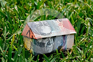 Australian Origami Money House on Lawn