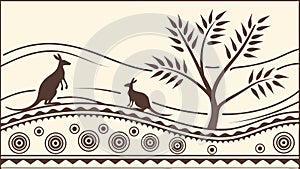 Australian Outback Landscape with Kangaroos and Tree, vector design Generative AI