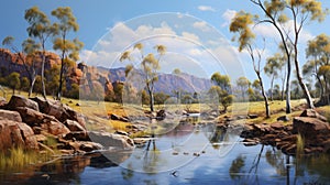 Australian Outback Mountain Stream Oil Painting By John Wilhelm And Alan Parry