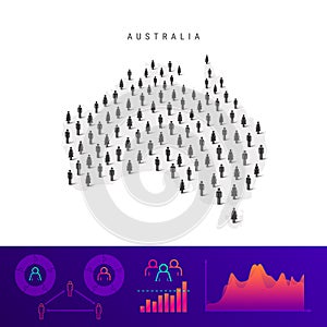 Australian people icon map. Detailed vector silhouette. Mixed crowd of men and women. Population infographics