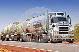 Australian Road Train on the side of a road, Outback Northern Territory, Australia