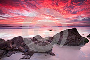 Australian seascape at red sunrise