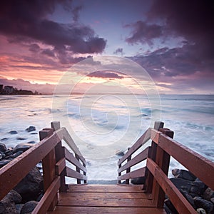 Australian seascape with stairs in foreground