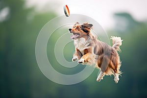 australian shepherd catching a disc in mid-air