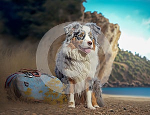 Australian Shepherd Dog is on Vacation