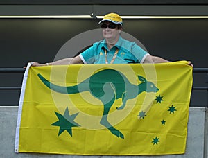 Australian sport fan supporting team Australia during the Rio 2016 Olympic Games at the Olympic Park