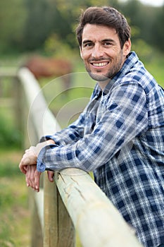 australian stockman with horses smiling photo
