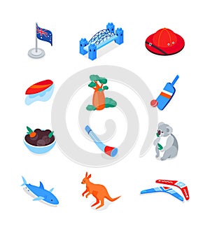 Australian symbols - modern colorful isometric icons set