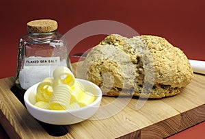 Australian traditional damper bread with butter curls