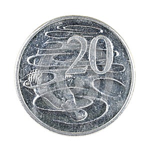 Australian Twenty Cent Coin Isolated on White