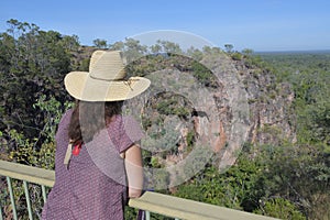Woman tourist looking at the landscape view of Litchfield National Park Northern Territory Australia photo