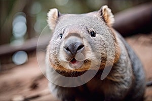 Australian wombat wandering through a sunlit forest