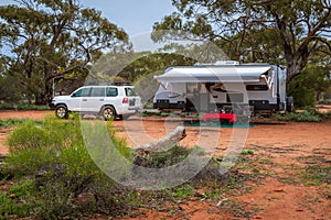 Australians enjoying holidays in caravans in the outback during the Covid-19 pandemic due to the restrictions on overseas travel photo