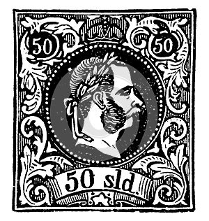 Austria 50 Soldi Stamp in 1867, vintage illustration