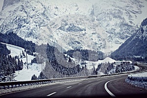 Austria, A10 motorway from Salzburg to Villach in winter with sn