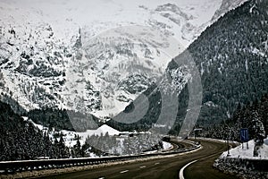 Austria, A10 motorway from Salzburg to Villach in winter with sn