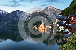 Austria Alps landscape, Hallstatt at night