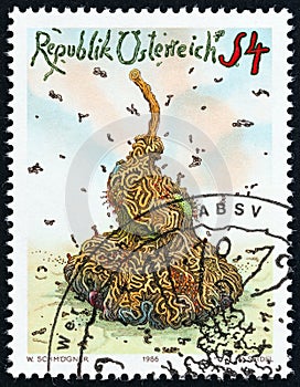 AUSTRIA - CIRCA 1986: A stamp printed in Austria shows Decomposition Walter Schmogner, circa 1986.