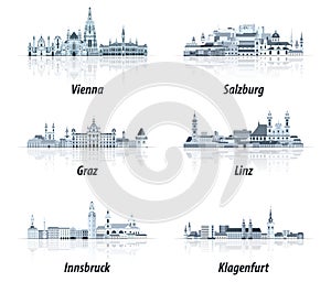 Austrian cities abstract cityscapes icons in tints of blue color palette photo