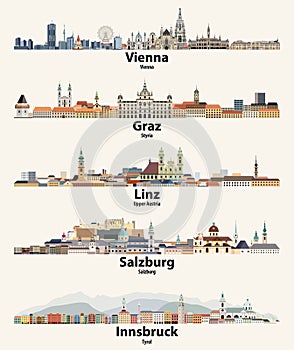 Austria cities skylines vector illustrations set