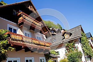 Austria. The city of Hallstatt, a beautiful, tourist city on the lake among the big mountains