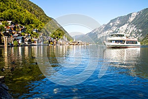 Austria. The city of Hallstatt, a beautiful, tourist city on the lake among the big mountains