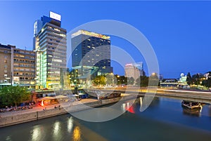 Austria, Danube canal in Vienna by night