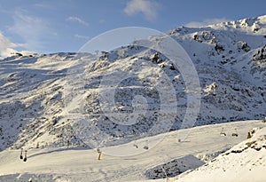 Austria: Empty skiaerea with artifical snow in Hochzillertal photo
