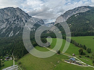 Austria - The famous GrÃ¼ner see and around the Alps from drone view