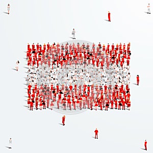 Austria Flag. A large group of people form to create the shape of the Austrian flag.