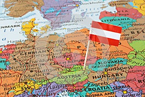 Austria flag pin on map