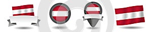 Austria flag vector collection. Pointers, flags and banners flat icon. Vector state signs illustration isolated on white