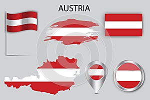 Austria flags pins map, great design for any purposes. Map pin icon. Vector illustration.