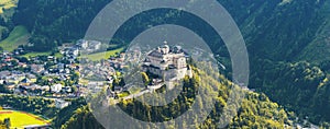 Austria, Hohenwerfen Castle  a medieval rock castle,  Aerial View,  Salzach valley, Salzburg, Austria