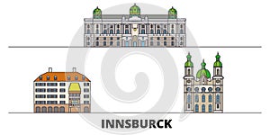 Austria, Innsburck flat landmarks vector illustration. Austria, Innsburck line city with famous travel sights, skyline