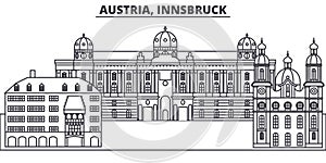 Austria,Innsburck line skyline vector illustration. Austria,Innsburck linear cityscape with famous landmarks, city