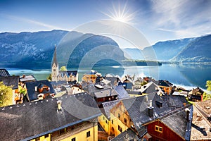 Austria landscape, Hallstatt Alp lake mountain