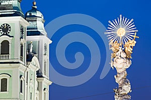 Austria,Linz,Old cathedral with Trinity Column