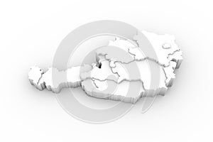 Austria map 3D white with states stepwise and clipping path