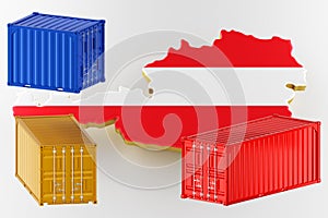 Austria map image with flag. Freight shipping in containers. 3d render