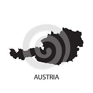 Austria map vector, isolated on white background. Black map template, flat earth.  Simplified, generalized world map