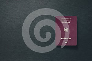 Austria Passport on dark background with copy space - 3D Illustration