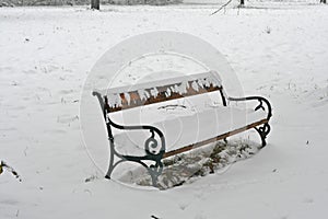 Austria, Season, snow-covered bench