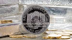 Austria Silver Coin with silver bars & gold coins