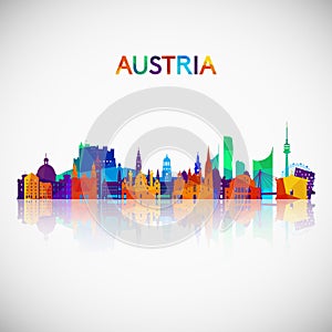 Austria skyline silhouette in colorful geometric style.