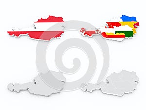 Austria state flags on 3D map