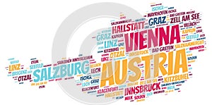 Austria top travel destinations word cloud photo